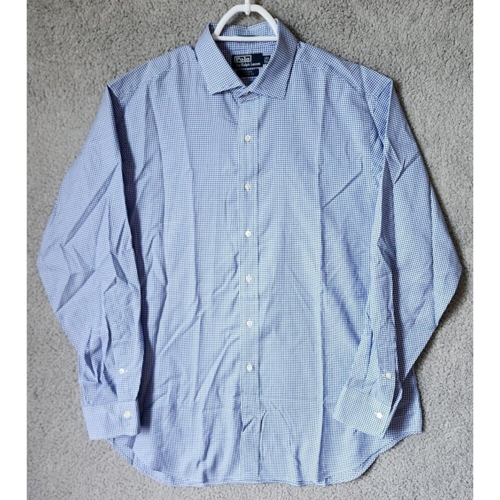 Polo Ralph Lauren Estate Classic Fit Blue Plaid Long Sleeve Button Shirt Size 17